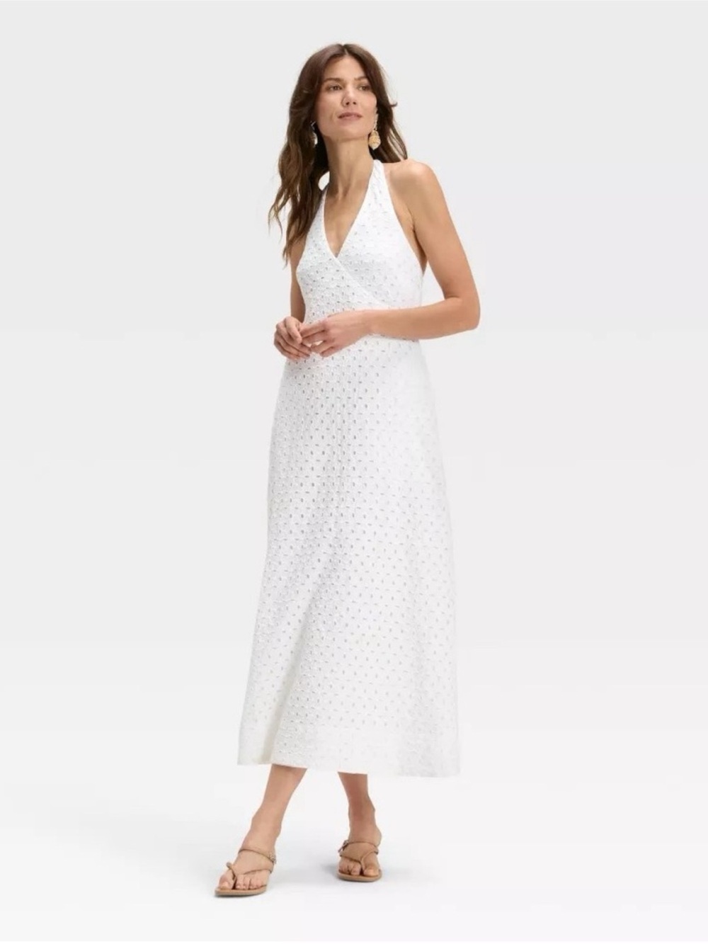 a new day White Halter Eyelet Cotton Blend Maxi Dress Coastal Cowgirl
